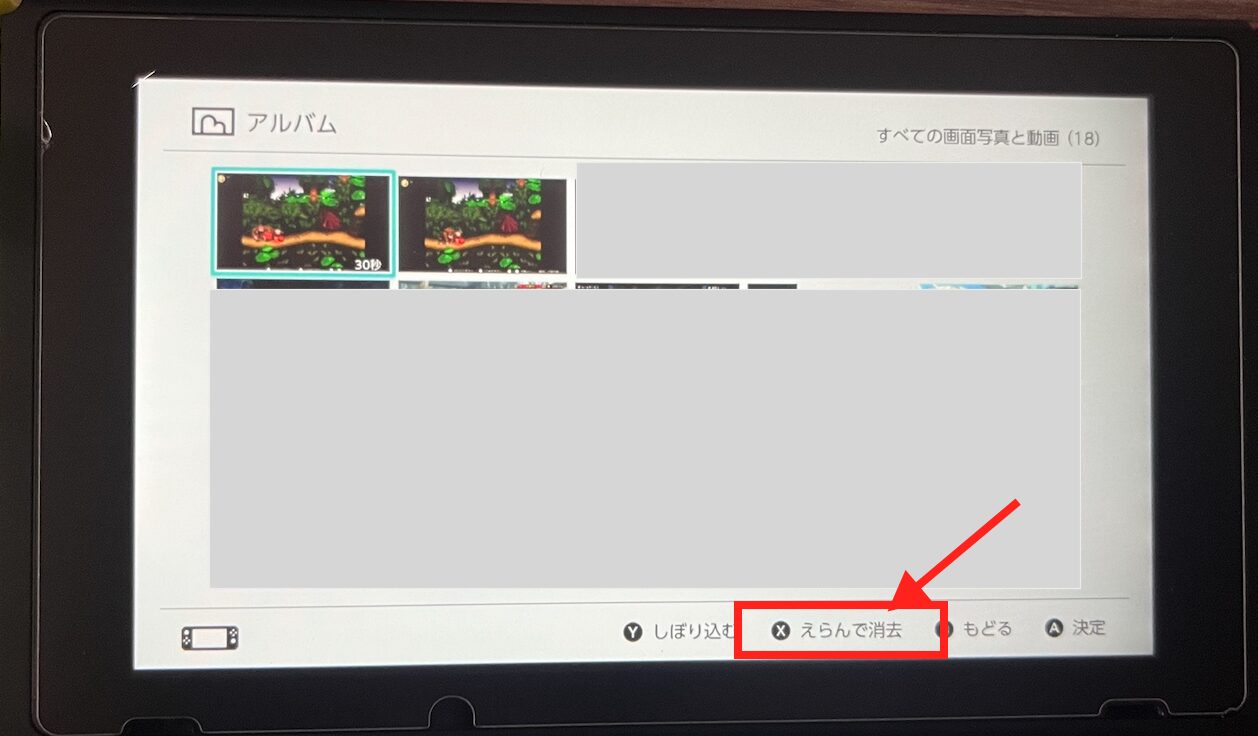 スイッチ録画データ削除(えらんで削除)2